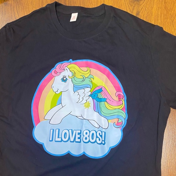 🎀🌷 Black 100% Cotton My Little Pony T Shirt with Rainbow “I love 80s” Design 🌷🎀 - Picture 2 of 6